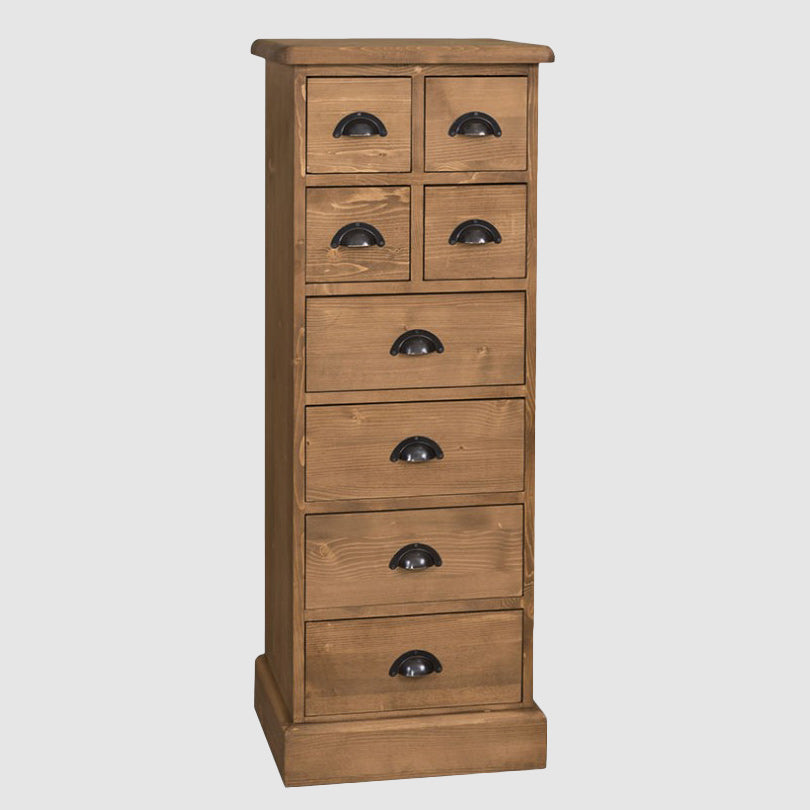 chiffonnier 8 tiroirs en pin massif finition ciré foncé vue meuble