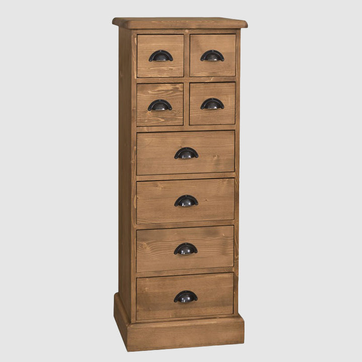 chiffonnier 8 tiroirs en pin massif finition ciré foncé vue meuble