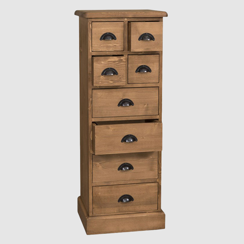 chiffonnier 8 tiroirs en pin massif finition ciré foncé