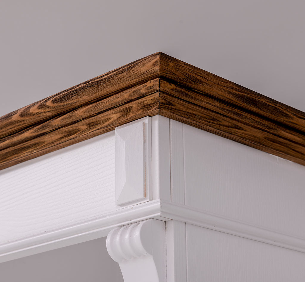 angle colonne de salle de bain en pin massif style Directoire finition Blanc Pur