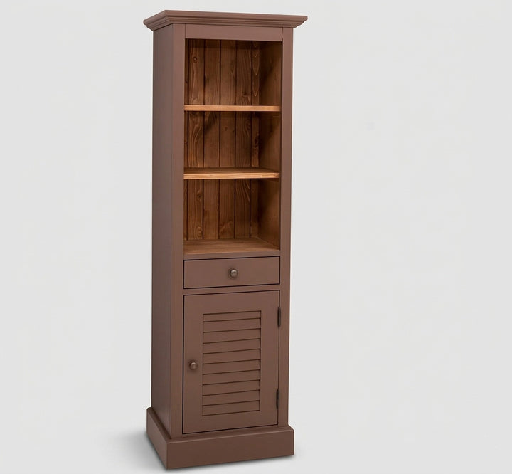 intérieur colonne de salle de bain en pin massif portes persiennes finition Ciré foncé