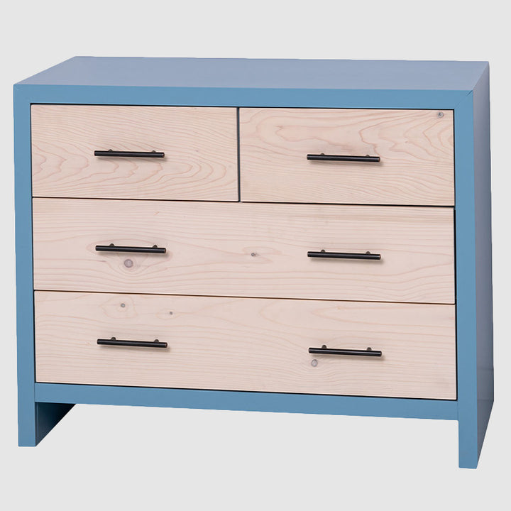commode 4 tiroirs en pin massif finition bleu ciel