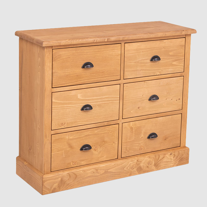Commode 6 tiroirs en pin massif finition Ciré miel clair