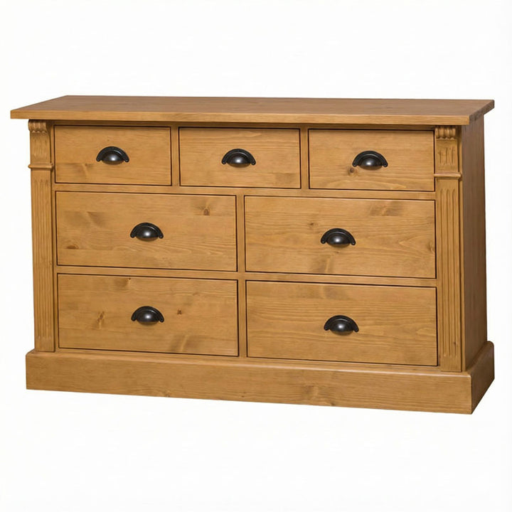 Commode en pin massif finition ciré miel clair vue de face