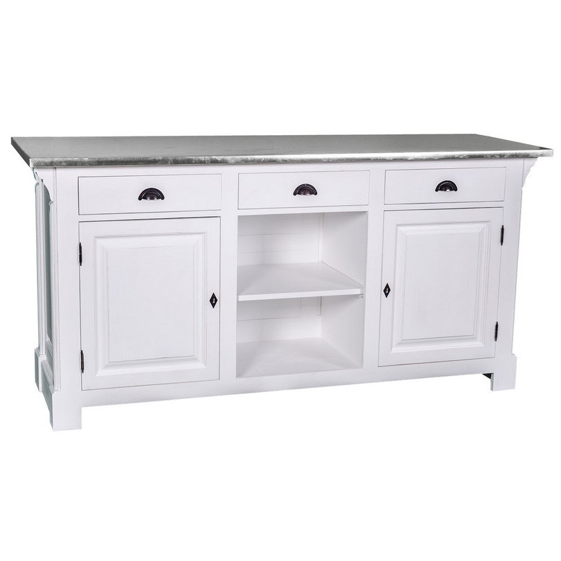 Comptoir en pin massif finition blanc avec plateau en zinc