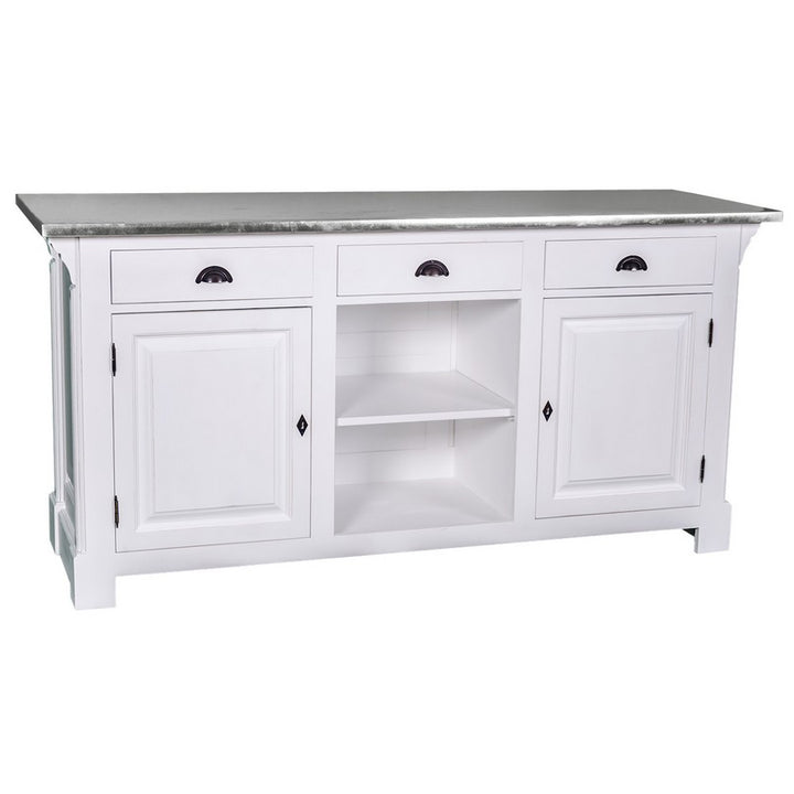 Comptoir en pin massif finition blanc avec plateau en zinc