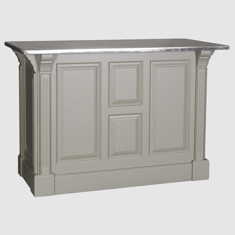 Comptoir en pin massif finition gris élégance avec plateau en zinc