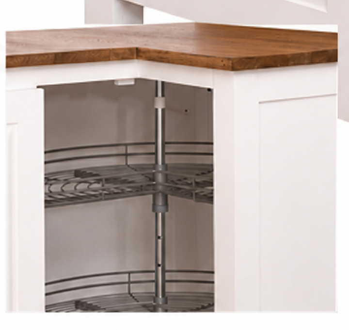 Meuble bas d’angle de cuisine en pin massif GS458 avec aperçu du système de rangement rotatif