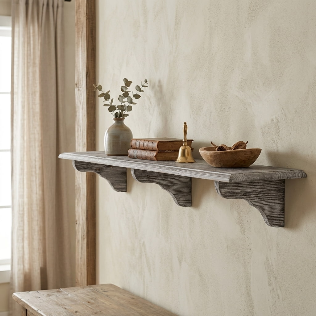 Étagère murale en pin massif avec décoration champêtre en ambiance — Le Grenier Campagnard
