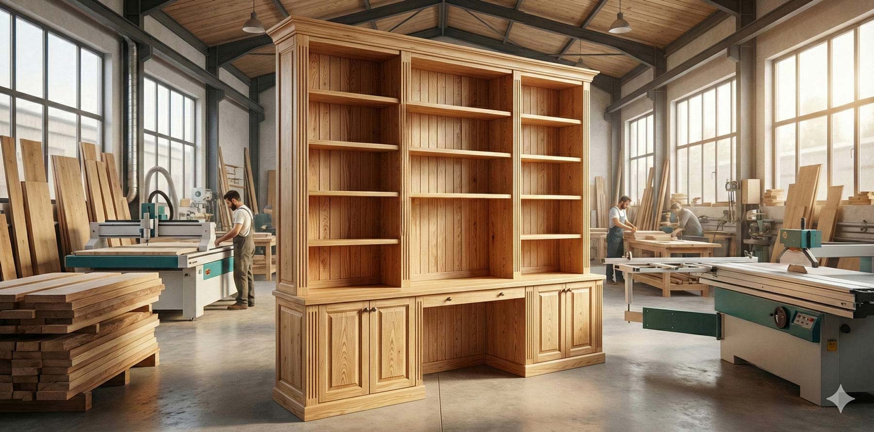 Atelier de fabrication artisanale avec meuble sur mesure en bois massif
