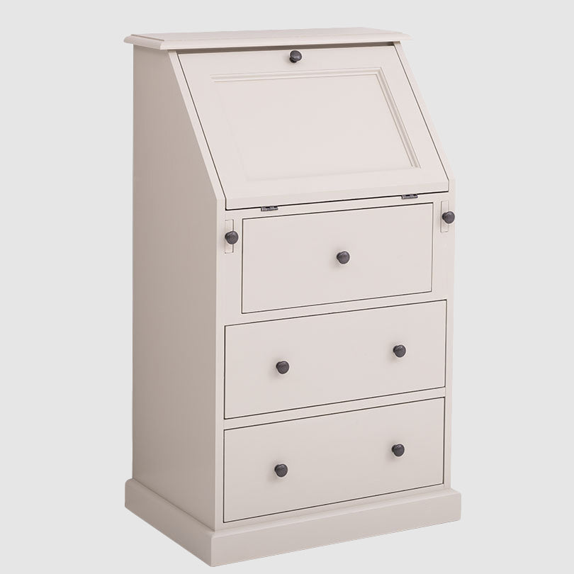 Secrétaire à abattant en pin massif avec 5 tiroirs, largeur 65 cm.
