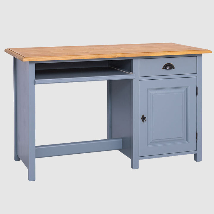 Bureau en pin massif avec 1 tiroir et 1 porte, largeur 130 cm.
