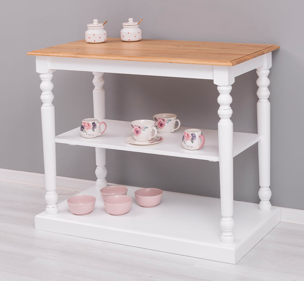 Détail étagère console en pin massif.