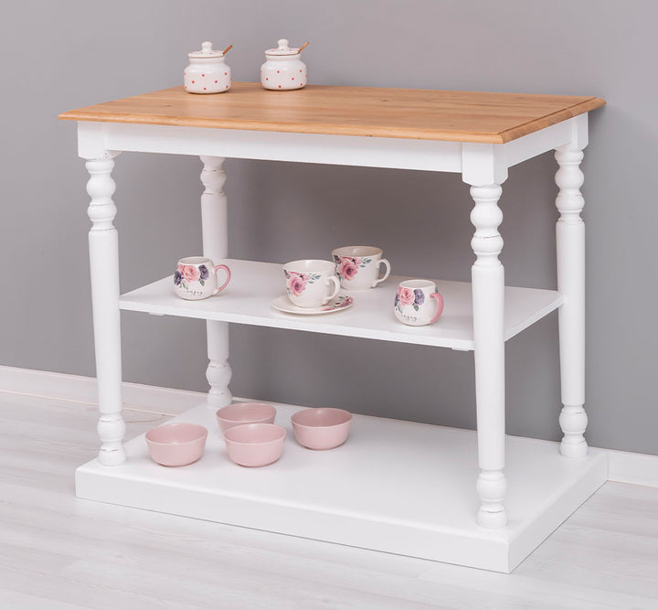 Détail étagère console en pin massif.