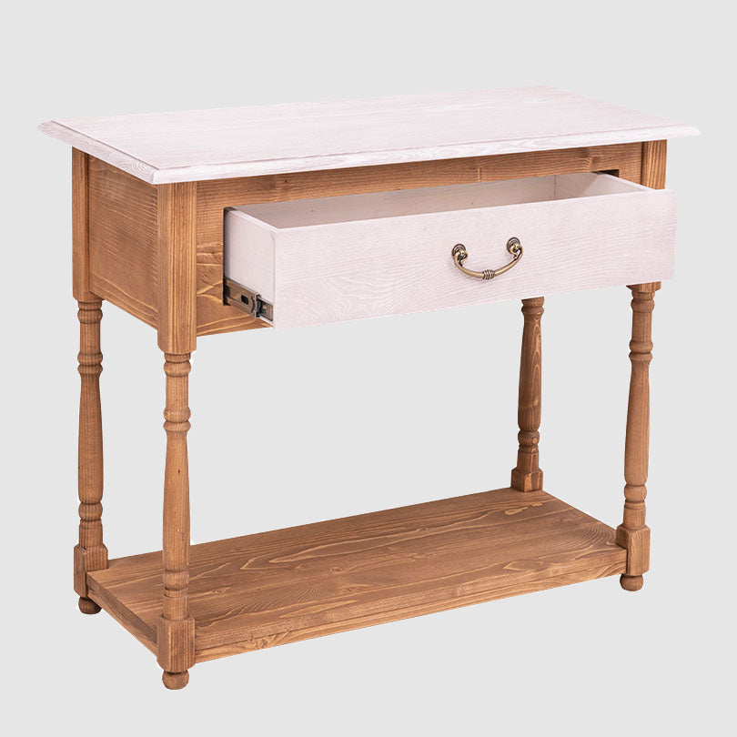 Console en pin massif avec étagère fixe inférieure.