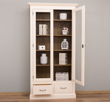 Vitrine en pin massif GS359 avec un tiroir ouvert