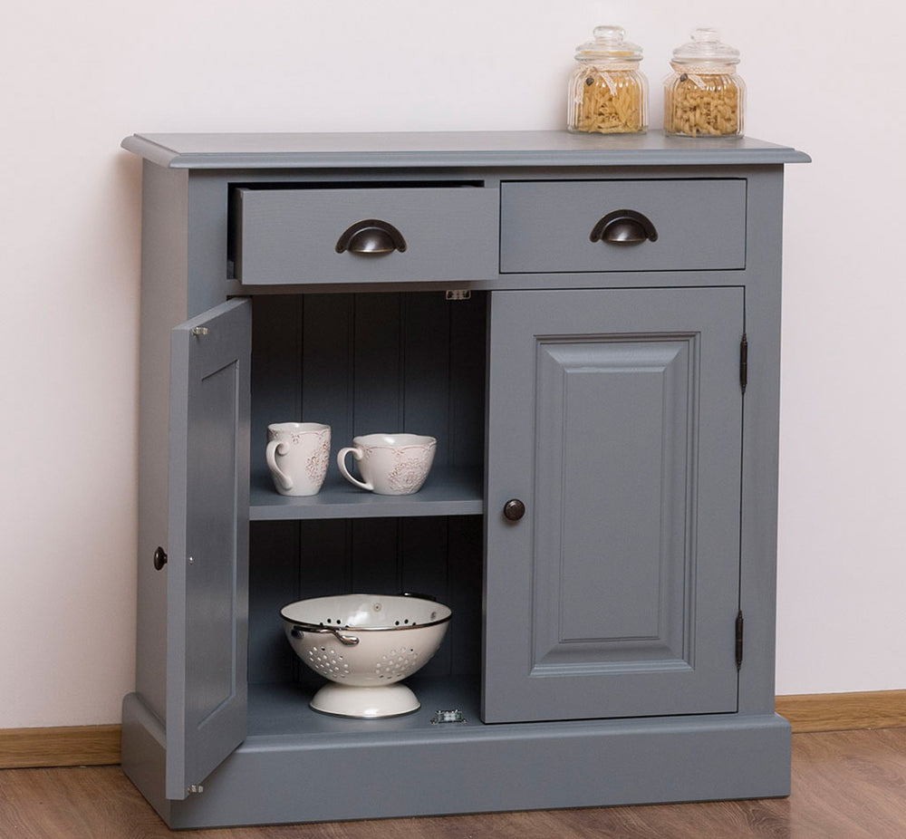 Meuble de rangement en pin massif avec 2 tiroirs et 2 portes.