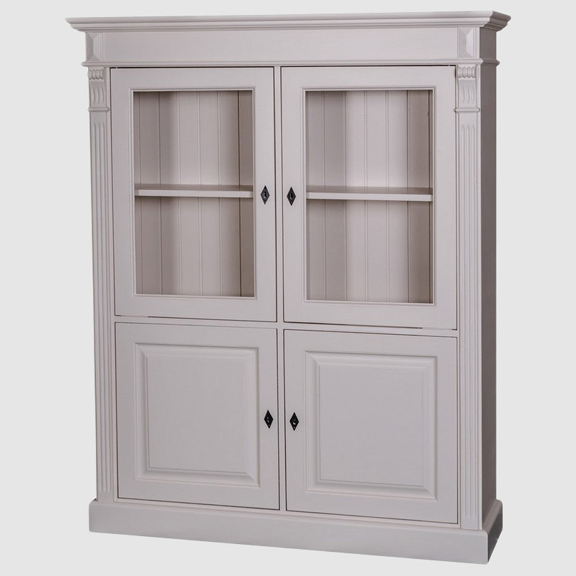 Bibliothèque Directoire en pin massif avec portes vitrées et portes pleines