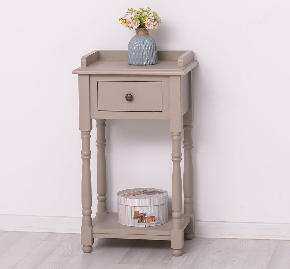 Console en pin massif avec tiroir et étagère.