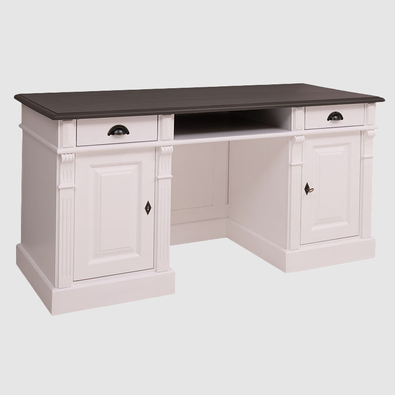 Bureau en pin massif avec 2 tiroirs et 2 portes, largeur 160 cm.