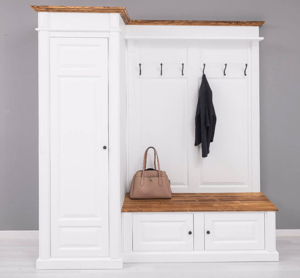 Meuble d’entrée avec banc bois et porte-manteaux mural idéal rangement vestes et accessoires