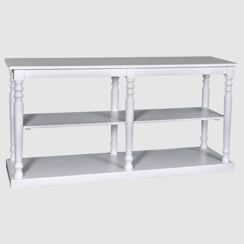 Console en pin massif avec étagère fixe, largeur 180 cm.