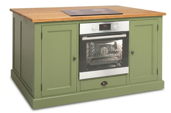 Îlot de cuisine en pin massif avec four encastré et plaque de cuisson — Le Grenier Campagnard