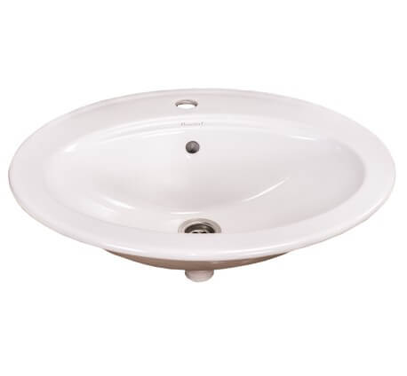 Lavabo ovale à encastrer en céramique blanche avec trop-plein, référence Sink-OV