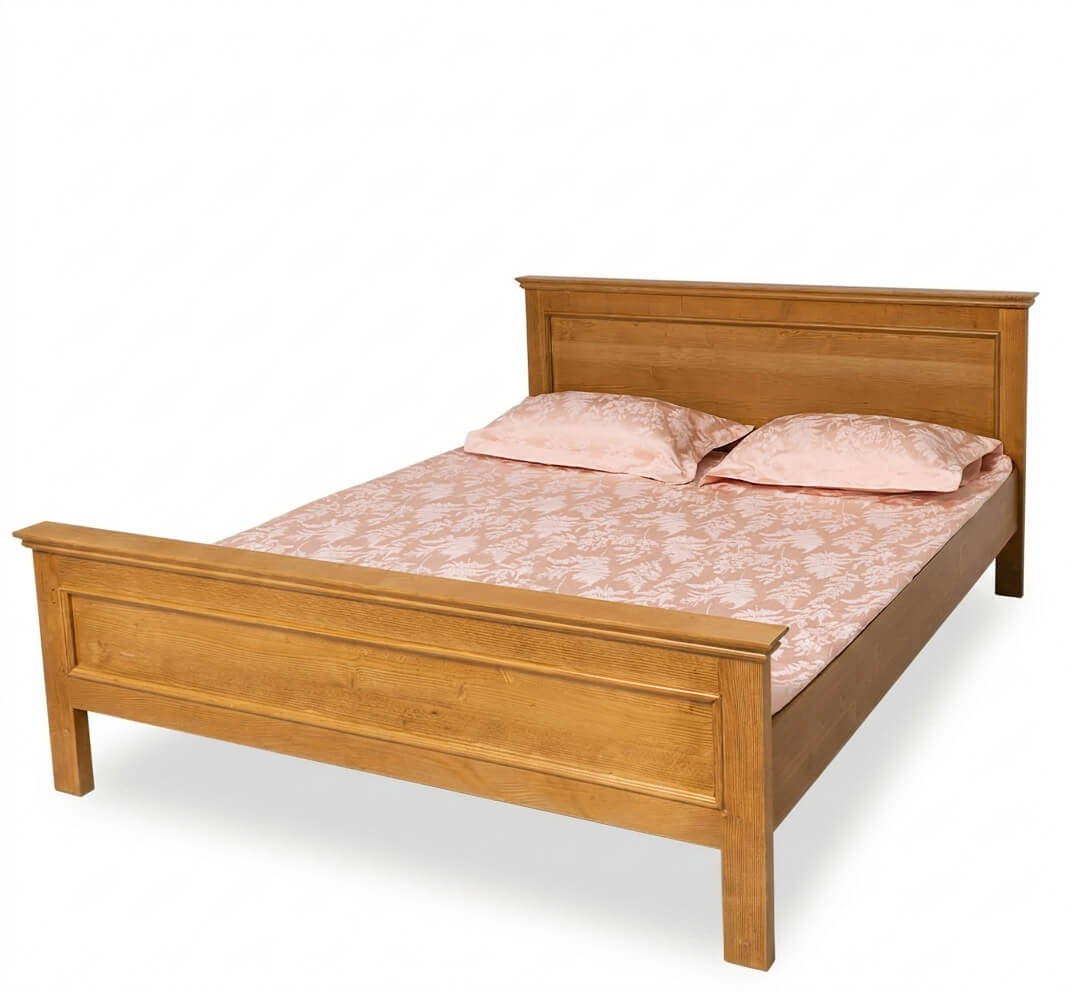 Lit 160x200cm en pin massif avec tête et pied de lit de style classique — Le Grenier Campagnard
