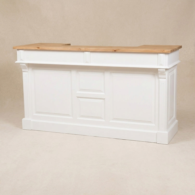 bar en pin massif finition blanc neige avec plateau pin vu de face