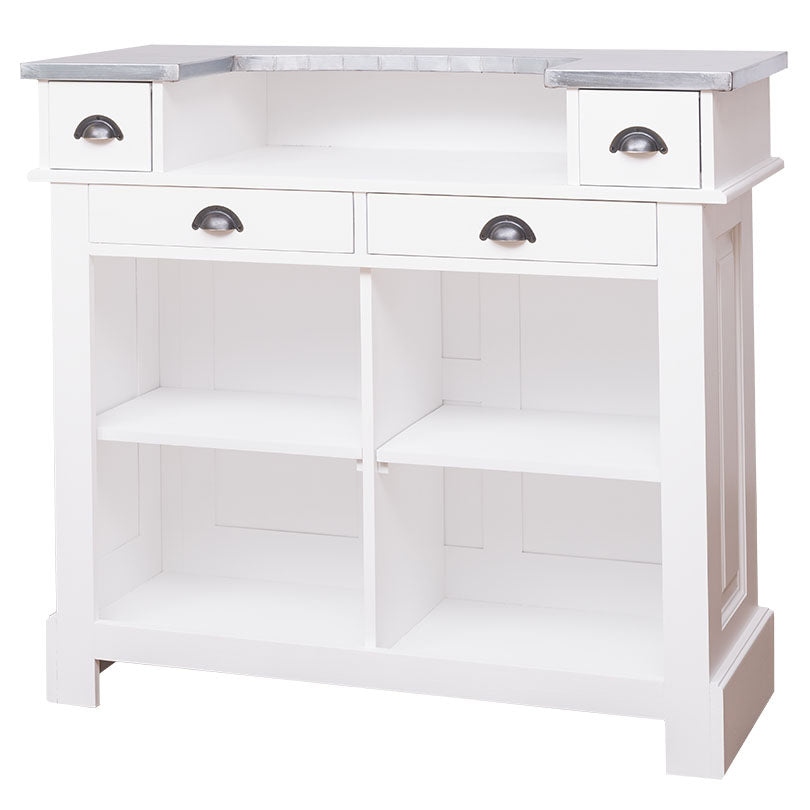 meuble bar en pin massif blanc neige vue de face