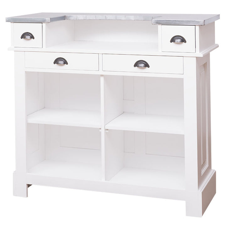 meuble bar en pin massif blanc neige vue de face
