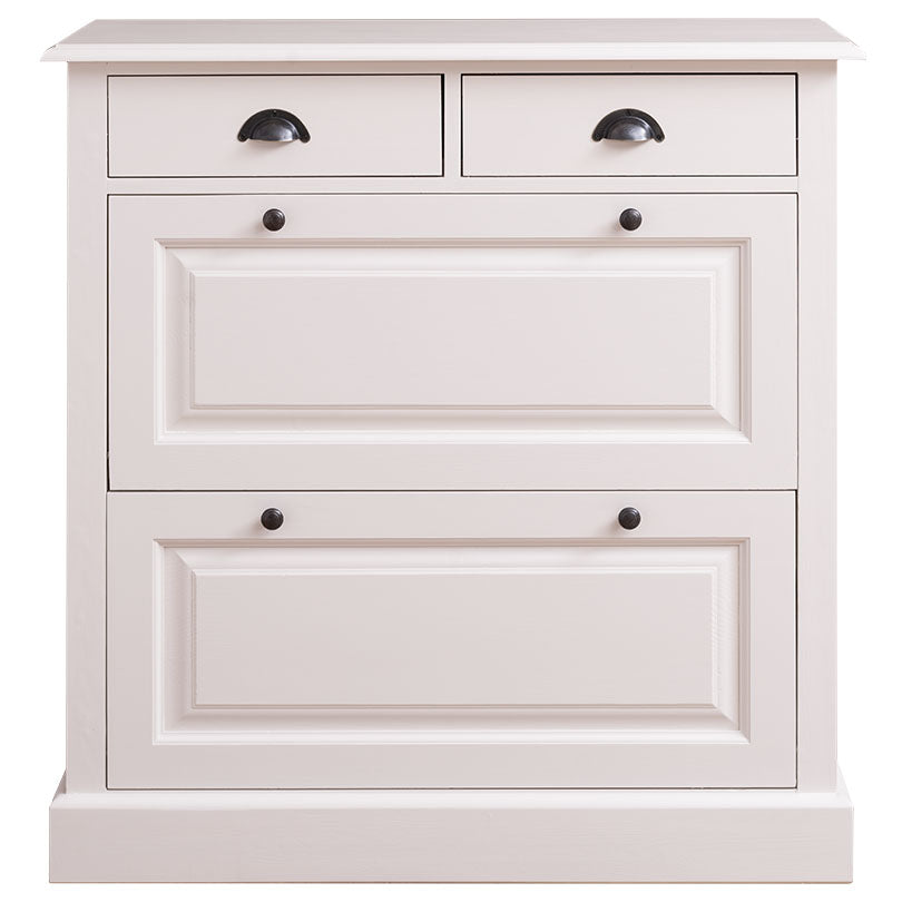 Meuble à chaussures en pin massif peint blanc vu de face