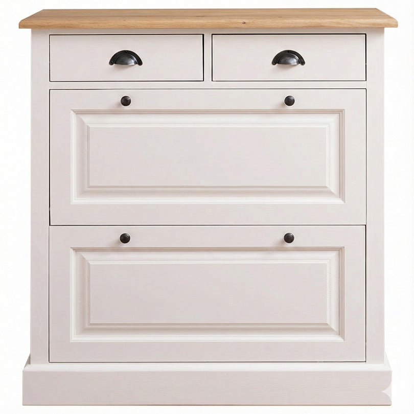 Meuble à chaussures en pin massif peint blanc avec plateau en chêne