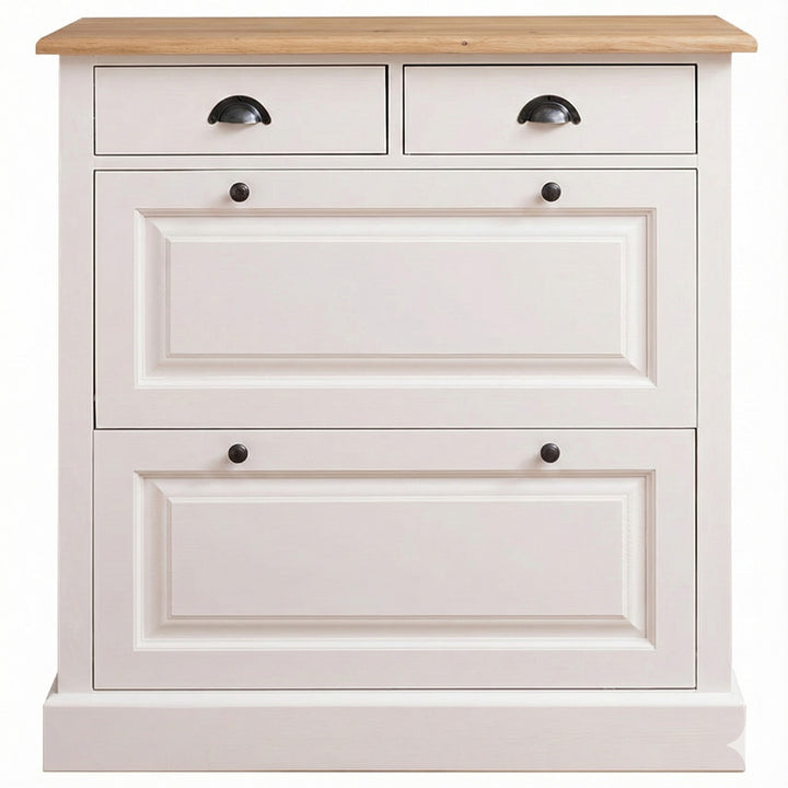 Meuble à chaussures en pin massif peint blanc avec plateau en chêne