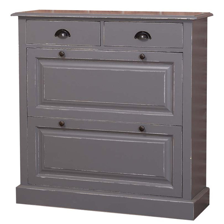 Meuble à chaussures en pin massif peint bleu ardoise vu de face