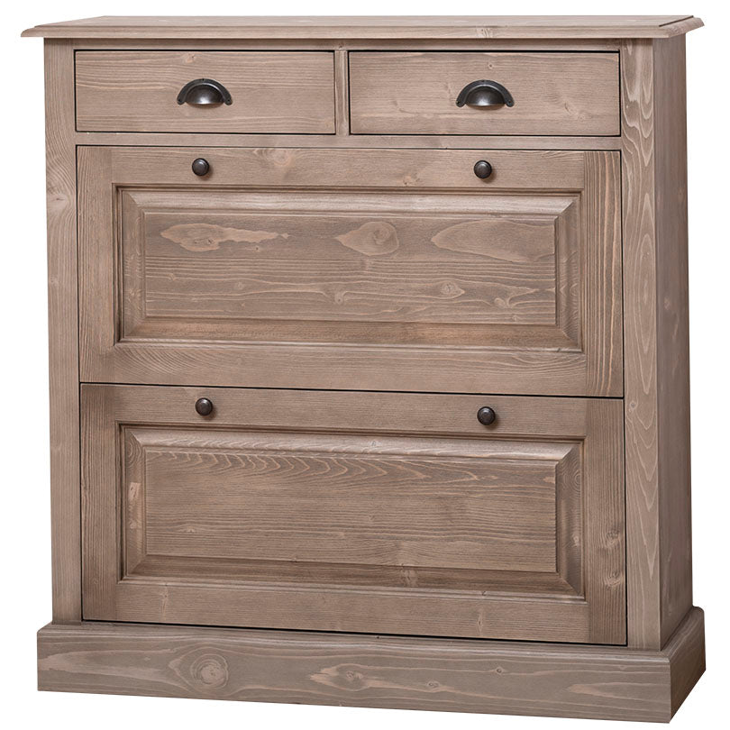 Meuble à chaussures en pin massif finition brun grisé vu de face