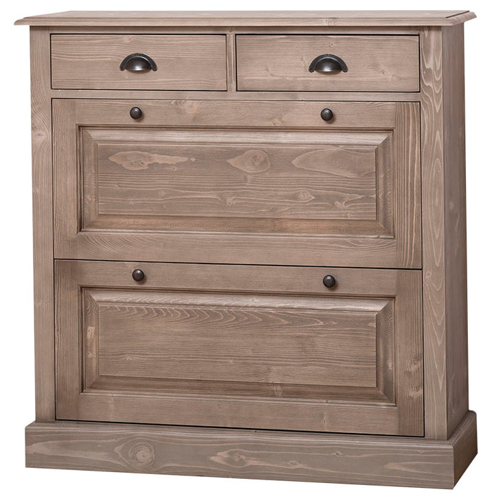 Meuble à chaussures en pin massif finition brun grisé vu de face