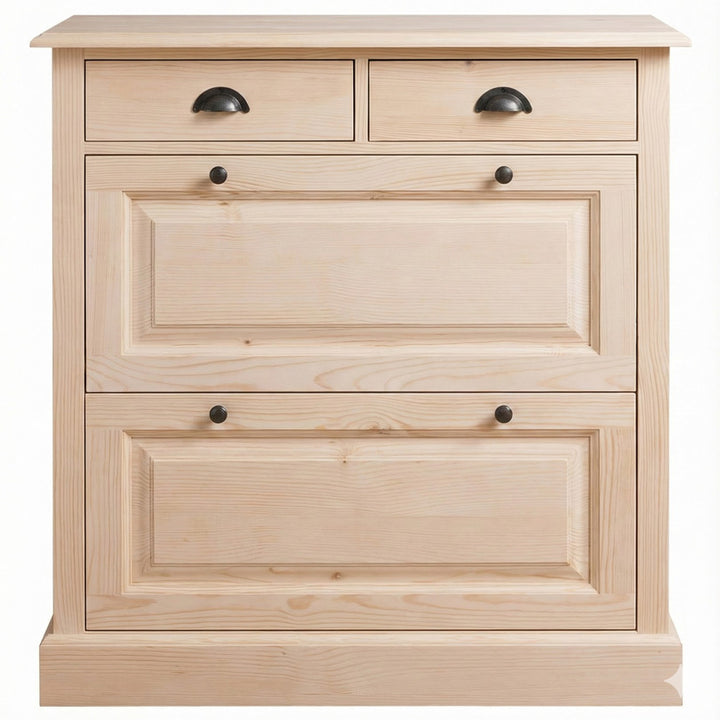 Meuble à chaussures en pin massif brut vu de face