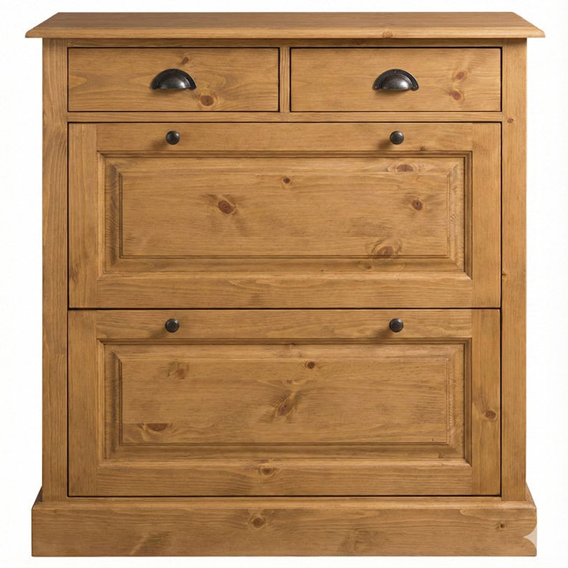 Meuble à chaussures en pin massif finition ciré miel clair vu de face