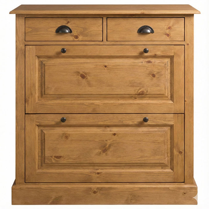 Meuble à chaussures en pin massif finition ciré miel clair vu de face