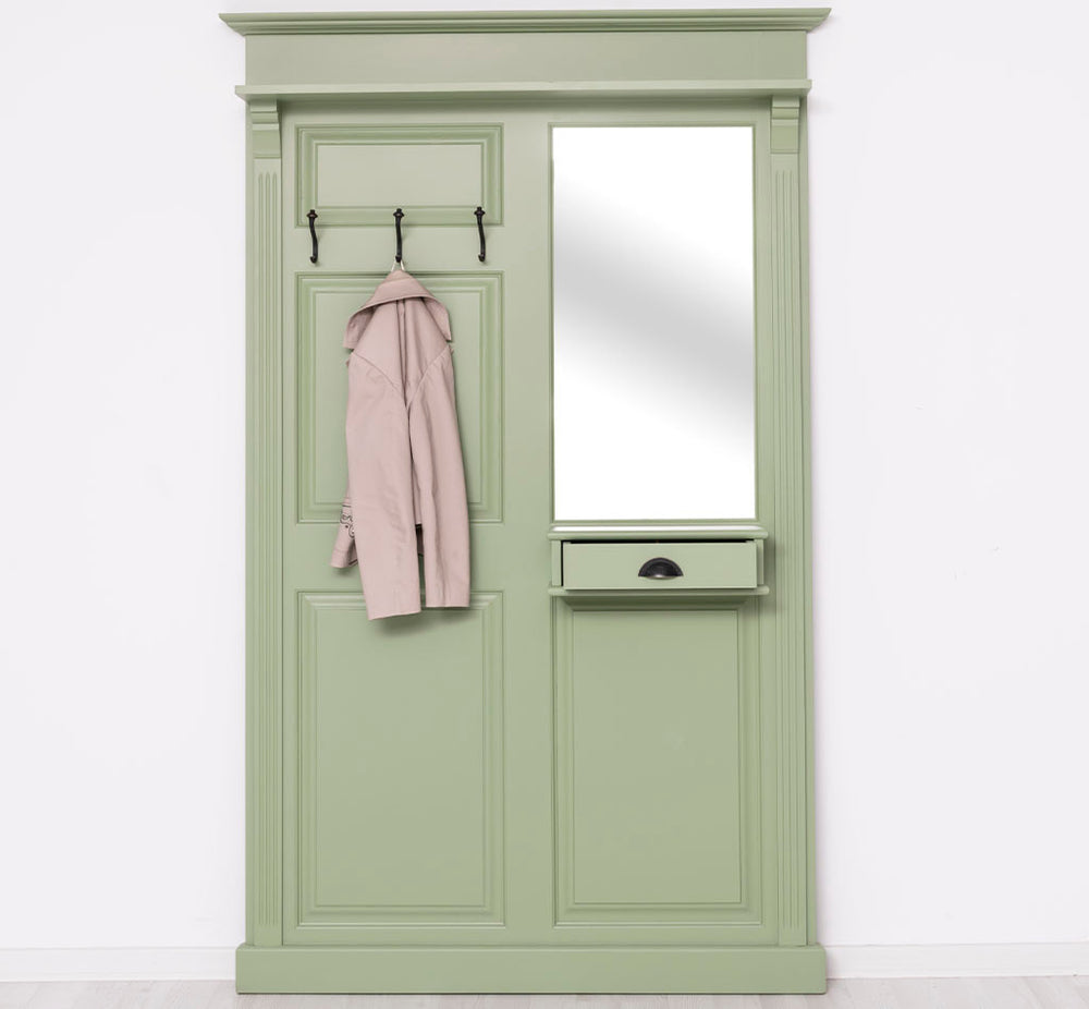 Meuble d'entrée en pin massif composé d'un panneau avec miroir et porte-manteau — Le Grenier Campagnard