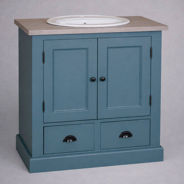 Meuble sous vasque en pin massif avec deux portes et deux tiroirs