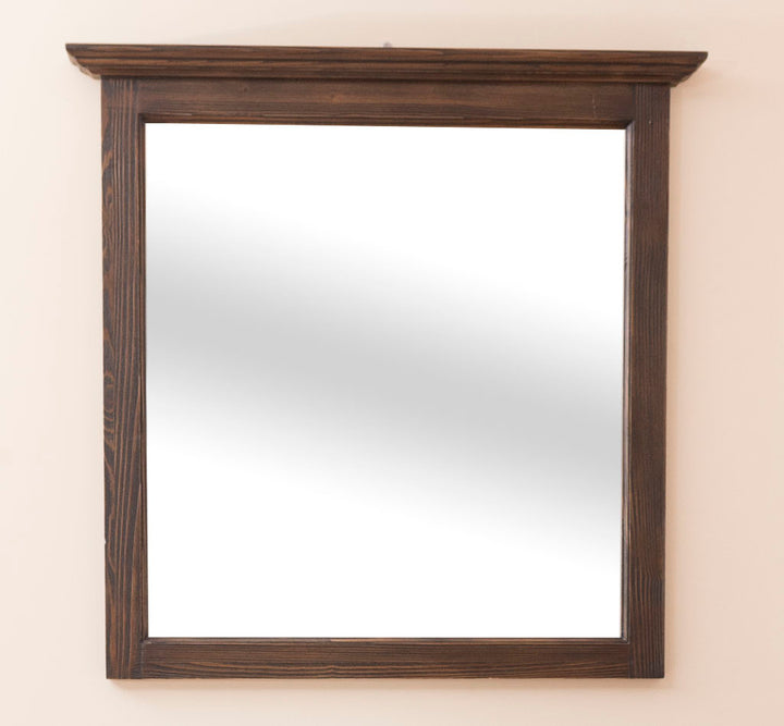 Miroir carré rustique avec cadre en bois sombre et mouillé style campêtre.