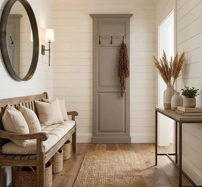 Porte-manteau en pin massif dans une entrée de style campagne chic — Le Grenier Campagnard