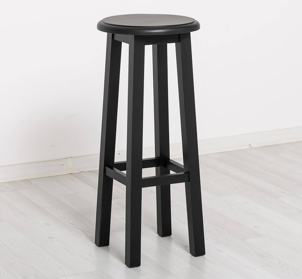 Tabouret de bar en pin massif avec assise ronde et pieds droits — Le Grenier Campagnard