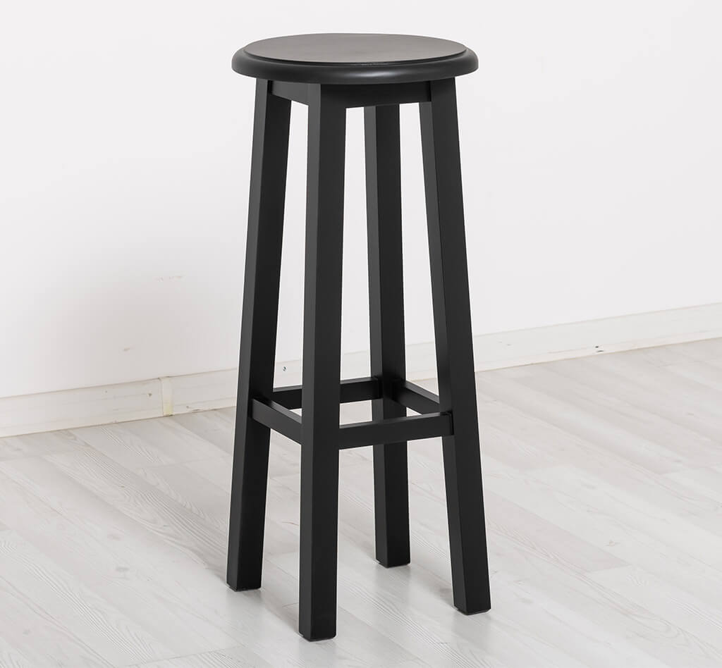 Tabouret de bar en pin massif avec assise ronde et pieds droits — Le Grenier Campagnard