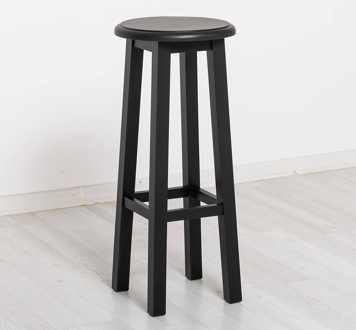 Tabouret de bar en pin massif avec assise ronde et pieds droits — Le Grenier Campagnard