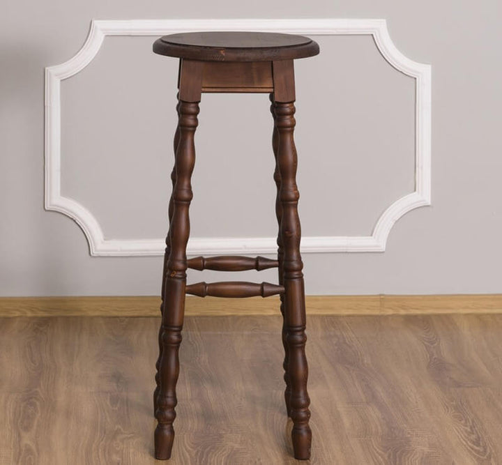 Tabouret de bar en pin massif aux pieds tournés de face — Le Grenier Campagnard