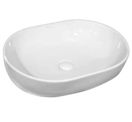 Vasque à poser ovale en céramique blanche au design moderne, modèle Sink-OVB, sans trop-plein